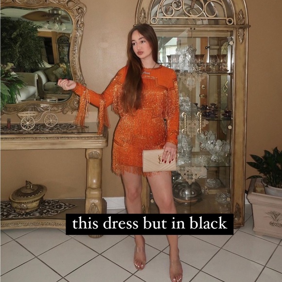 US6/M embellished shift mini dress beaded fringe tassels layered - Picture 2 of 6